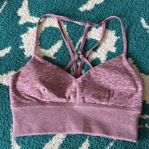 ALO Yoga Heathered Pink Strappy Sports Bra